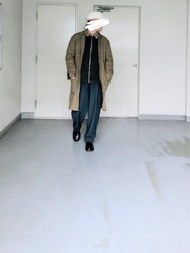 「アイテム（ノーカラーコート）」を使った、kazuhiroさん（メンズ・176cm）の秋コーディネート