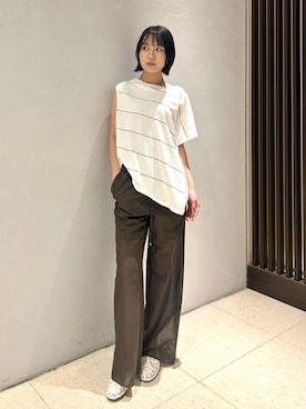 「COLUMN（コラム）のアイテム（トップス）」を使った、ESTNATIONさん（レディース・165cm）の夏コーディネート