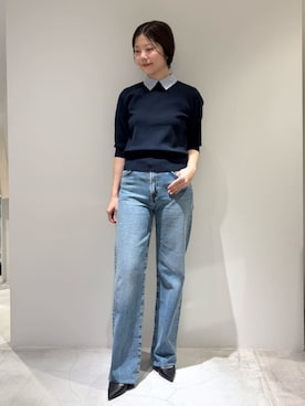 「ESTNATION（エストネーション）のESTNATION / 襟付きニット（ニット/セーター、ブルー系）」を使った、ESTNATIONさん（レディース・164cm）の夏コーディネート