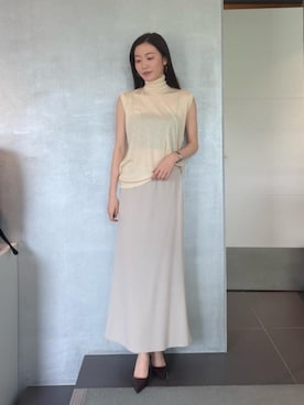 「ESTNATION（エストネーション）のGOOD PEOPLE GOOD STITCHING GOOD PRODUCT for ESTNATION / コンフォートハイネックウールTシャツ（タンクトップ、ホワイト系）」を使った、ESTNATIONさん（レディース・164cm）の夏コーディネート
