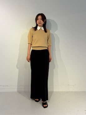 「ESTNATION（エストネーション）のESTNATION / 襟付きニット（ニット/セーター、ベージュ系）」を使った、ESTNATIONさん（レディース・164cm）の夏コーディネート