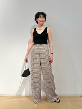 「ESTNATION（エストネーション）のESSENCEOFLUXURY / チェックワイドパンツ（スラックス、ブラウン系）」を使った、ESTNATIONさん（レディース・164cm）の夏コーディネート