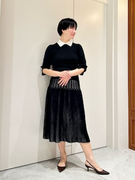 「ESTNATION（エストネーション）のESTNATION / レース ジャガード ニットスカート（スカート、ブラック系）」を使った、ESTNATIONさん（レディース・164cm）の夏コーディネート
