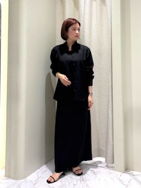 「ESTNATION（エストネーション）のESTNATION / トロミシャツ（シャツ/ブラウス、ブラック系）」を使った、ESTNATIONさん（レディース・164cm）の夏コーディネート