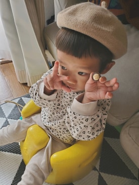 「Shine（シャイン）のアイテム（帽子）」を使った、sky.さん（キッズ・90cm）の秋コーディネート