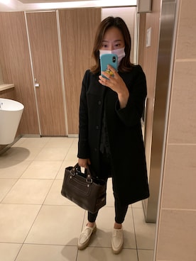 「M-PREMIER（エムプルミエ）のアイテム（ノーカラーコート）」を使った、marimmtさん（レディース・155cm）の冬コーディネート