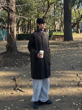 「アイテム（ステンカラーコート）」を使った、田中 reiwa　さん（メンズ・177cm）の冬コーディネート