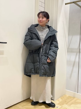 「アイテム（ライダースジャケット、グリーン系）」を使った、ayaさん（レディース・153cm）の冬コーディネート