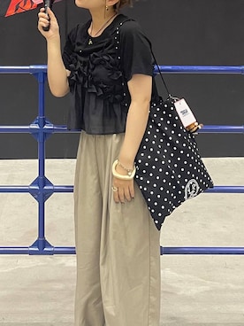 「LOWRYS FARM（ローリーズファーム）のアイテム（トートバッグ）」を使った、ayaさん（レディース・153cm）の夏コーディネート