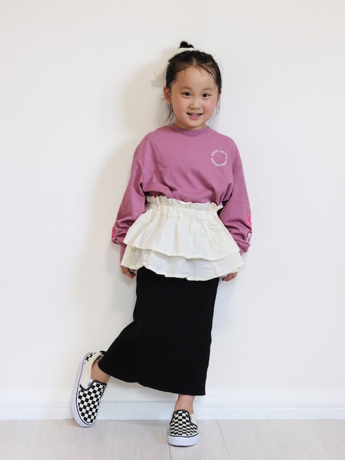 セール】【綿100%】ガールズ 刺繍ワッペン ゆるロンT（Tシャツ