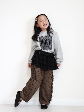 「Piet（ピエット）のレース使い ロゴ ロンT（Tシャツ/カットソー、グレー系）」を使った、yuto@airiさん（キッズ・110cm）の秋コーディネート