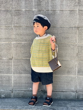 「GLOBAL WORK（グローバルワーク）のアイテム（ハンチング/ベレー帽）」を使った、yuto@airiさん（キッズ・100cm）の夏コーディネート