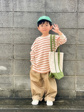「FRUIT OF THE LOOM（フルーツオブザルーム）のアイテム（キャップ）」を使った、yuto@airiさん（キッズ・100cm）の秋コーディネート