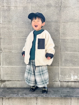 「チェック柄に恋してる」｜「アイテム（その他アウター）」を使った、yuto@airiさん（キッズ・90cm）の冬コーディネート
