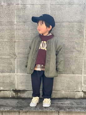 「チェック柄に恋してる」｜「アイテム（キャップ）」を使った、yuto@airiさん（キッズ・90cm）の冬コーディネート