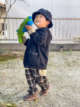 「CIAOPANIC TYPY（チャオパニックティピー）の【OSORO】コットンリネンサファリシャツ（シャツ/ブラウス）」を使った、yuto@airiさん（キッズ・90cm）の秋コーディネート