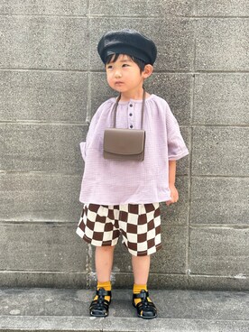 「GLOBAL WORK（グローバルワーク）のアイテム（ハンチング/ベレー帽）」を使った、yuto@airiさん（キッズ・100cm）の夏コーディネート