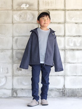 「ikka（イッカ）の【親子コーデ】ピケレイヤード7分袖Tトレ（120~160cm）（Tシャツ/カットソー、グレー系）」を使った、yuto@airiさん（キッズ・110cm）の春コーディネート