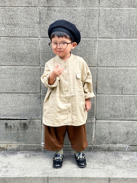 「CIAOPANIC TYPY（チャオパニックティピー）の【OSORO】コットンリネンサファリシャツ（シャツ/ブラウス）」を使った、yuto@airiさん（キッズ・90cm）の秋コーディネート