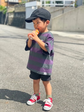 「B:MING by BEAMS（ビーミングバイビームス）のアイテム（キャップ）」を使った、yuto@airiさん（キッズ・90cm）の夏コーディネート