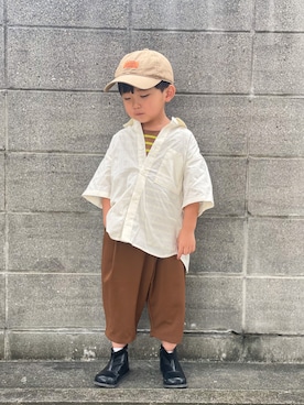 「UNIVERSAL OVERALL（ユニバーサルオーバーオール）のアイテム（帽子）」を使った、yuto@airiさん（キッズ・100cm）の秋コーディネート