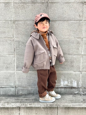 「Birthday（バースデイ）のアイテム（帽子）」を使った、yuto@airiさん（キッズ・100cm）の冬コーディネート