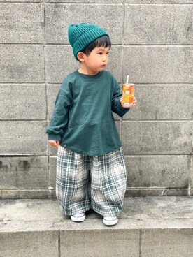 「B:MING by BEAMS（ビーミングバイビームス）のB:MING by BEAMS / リブ ワッチキャップ（ニットキャップ/ビーニー）」を使った、yuto@airiさん（キッズ・90cm）の秋コーディネート