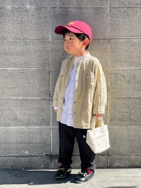 「CIAOPANIC TYPY（チャオパニックティピー）の【OSORO】コットンリネンサファリシャツ（シャツ/ブラウス）」を使った、yuto@airiさん（キッズ・100cm）の春コーディネート