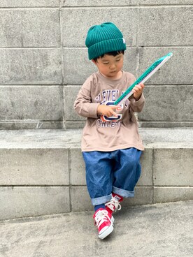 「B:MING by BEAMS（ビーミングバイビームス）のB:MING by BEAMS / リブ ワッチキャップ（ニットキャップ/ビーニー）」を使った、yuto@airiさん（キッズ・90cm）の秋コーディネート