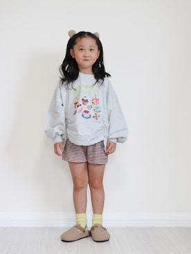 「DRC branshes（ディーアールシーブランシェス）の【WEB限定/りぃー×branshesコラボ】ボーダーキャミサロペット（サロペット/オーバーオール、ブラウン系）」を使った、yuto@airiさん（キッズ・110cm）の秋コーディネート