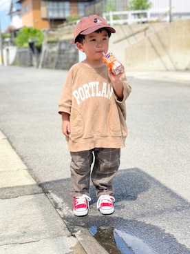 「Birthday（バースデイ）のアイテム（帽子）」を使った、yuto@airiさん（キッズ・90cm）の秋コーディネート