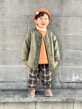 「チェック柄に恋してる」｜「アイテム（モッズコート）」を使った、yuto@airiさん（キッズ・90cm）の冬コーディネート