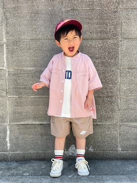 「UNIVERSAL OVERALL（ユニバーサルオーバーオール）のアイテム（帽子）」を使った、yuto@airiさん（キッズ・100cm）の夏コーディネート
