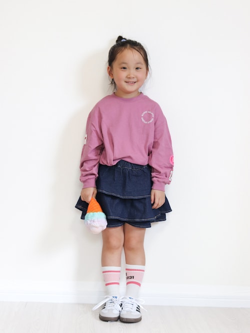 セール】【綿100%】ガールズ 刺繍ワッペン ゆるロンT（Tシャツ