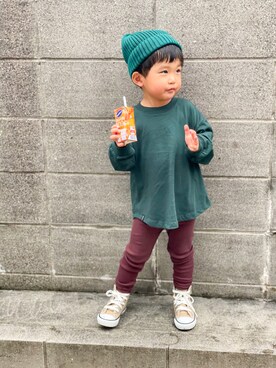 「B:MING by BEAMS（ビーミングバイビームス）のB:MING by BEAMS / リブ ワッチキャップ（ニットキャップ/ビーニー）」を使った、yuto@airiさん（キッズ・90cm）の秋コーディネート
