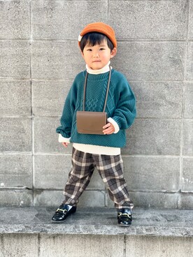 「アイテム（ローファー、ブラック系）」を使った、yuto@airiさん（キッズ・90cm）の冬コーディネート
