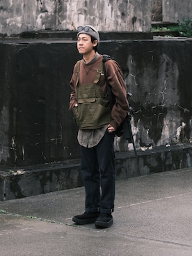 「通勤穿搭」｜「アイテム（帽子）」を使った、_h.n.d.w_さん（メンズ・180cm）の冬コーディネート