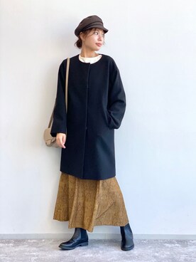 「LAKOLE（ラコレ）のアイテム（ノーカラーコート）」を使った、yuuさん（レディース・165cm）の秋コーディネート