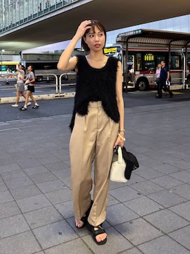 「高見え」｜「アイテム（帽子）」を使った、yuuさん（レディース・165cm）の夏コーディネート