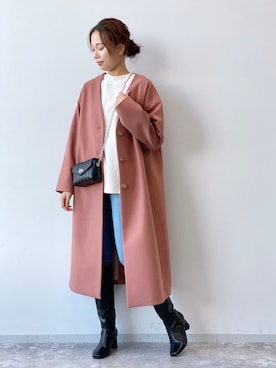 「アイテム（ノーカラーコート、オレンジ系）」を使った、yuuさん（レディース・165cm）の秋コーディネート