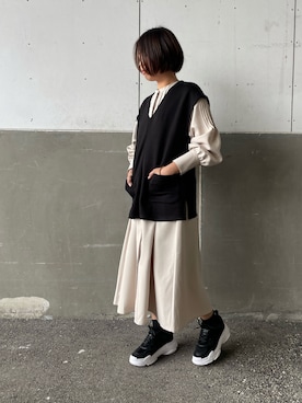 「prose verse（プロズヴェール）のアイテム（シャツワンピース）」を使った、minaさん（レディース・159cm）の冬コーディネート