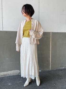 「春カラー」｜「アイテム（ブーティ）」を使った、minaさん（レディース・159cm）の冬コーディネート