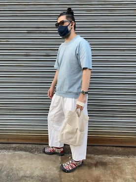 「KEEN（キーン）のアイテム（スリッポン）」を使った、スパージさん（メンズ・178cm）の夏コーディネート