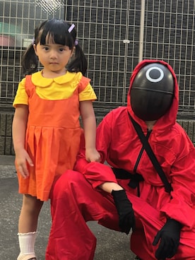 「Handmade（ハンドメイド）のアイテム（ジャンパースカート）」を使った、mi☆aさん（キッズ・100cm）の秋コーディネート