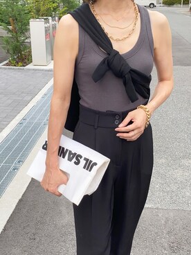 「アイテム（タンクトップ、グレー系）」を使った、ikmさん（レディース・157cm）の夏コーディネート