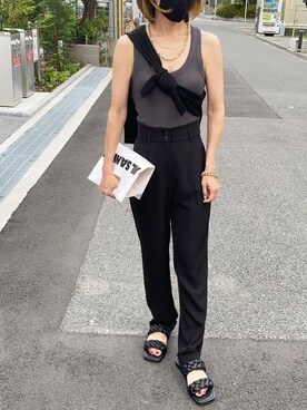 「アイテム（タンクトップ、グレー系）」を使った、ikmさん（レディース・157cm）の夏コーディネート