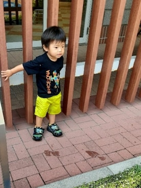 「no brand（ノーブランド）のアイテム（パンツ、イエロー系）」を使った、かんた&よっぴさん（レディース・158cm）の夏コーディネート