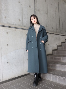 「MURUA（ムルーア）のアイテム（チェスターコート）」を使った、MURUAさん（レディース・160cm）の秋コーディネート
