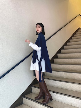 「アイテム（ワンピース、ブルー系）」を使った、MURUAさん（レディース・160cm）の秋コーディネート