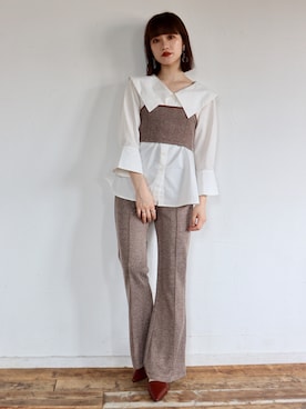 「アイテム（トップス、ブラウン系）」を使った、MURUAさん（レディース・160cm）の夏コーディネート